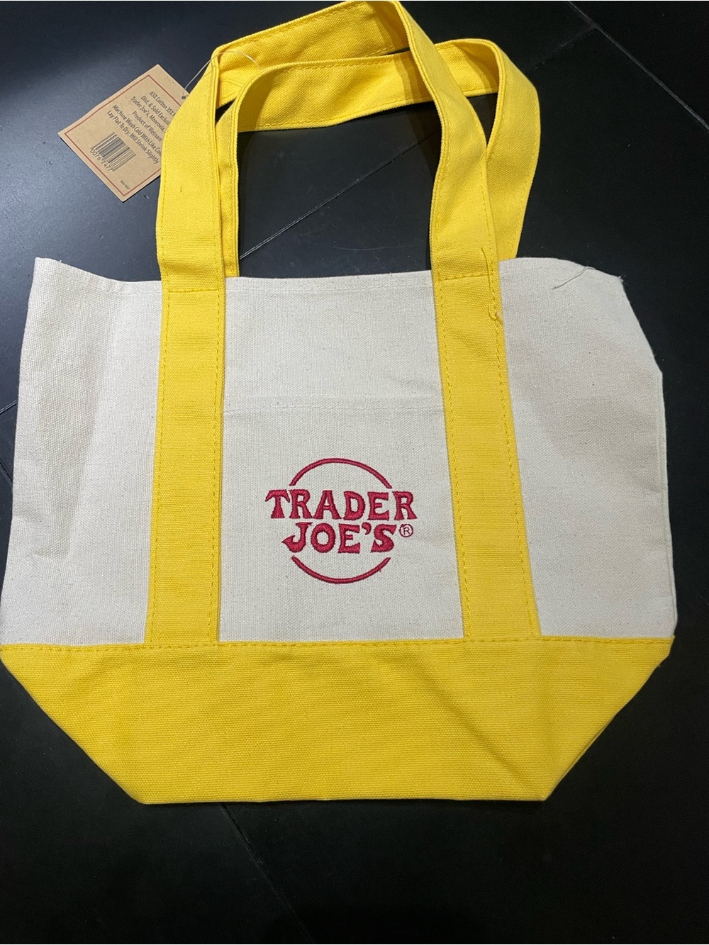 New Trader Joe's Canvas Logo Tote Bag Small bright Yellow 13x6x10 bag